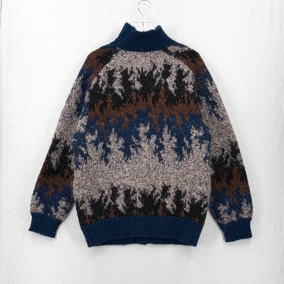 MISSONI UOMO Vintage 80s Cardigan Sweater Coat Mens Large Brown Blue Funnel Neck - Picture 2 of 16